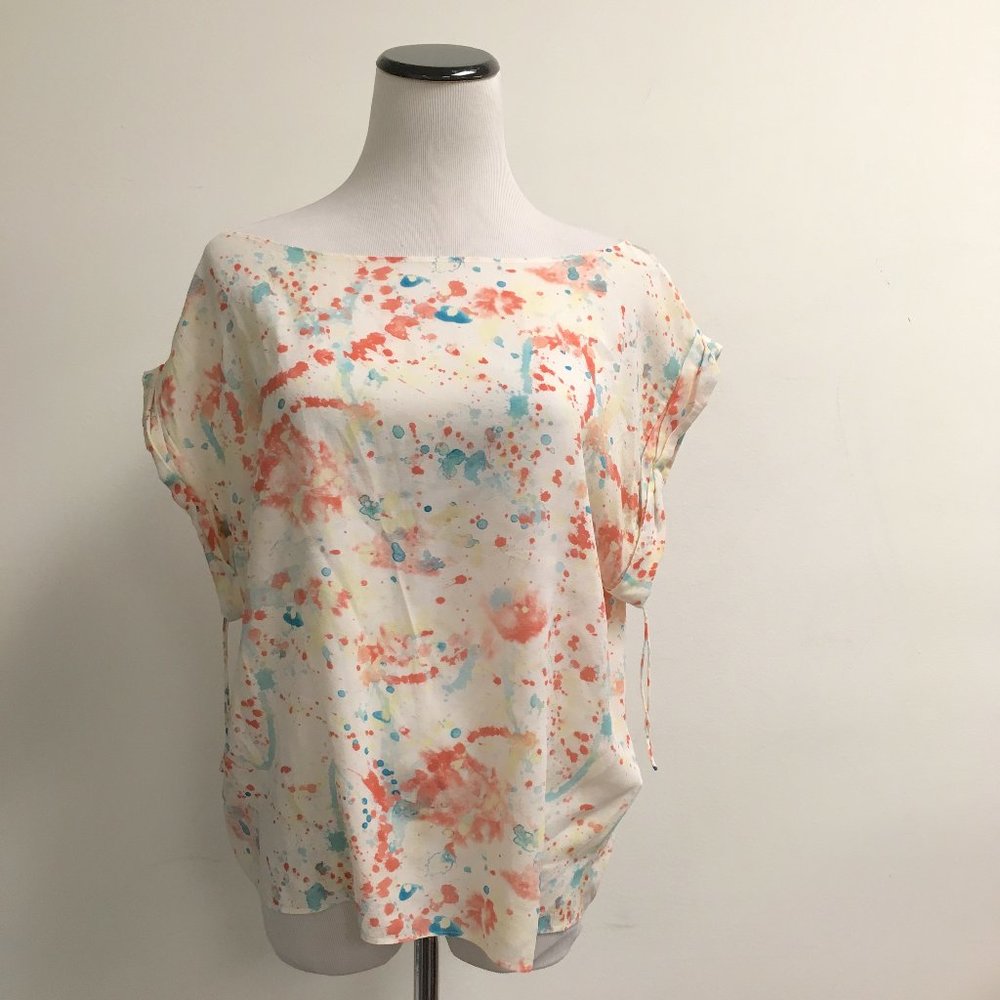 ALICE & OLIVIA ivory turquoise sheer silk top L